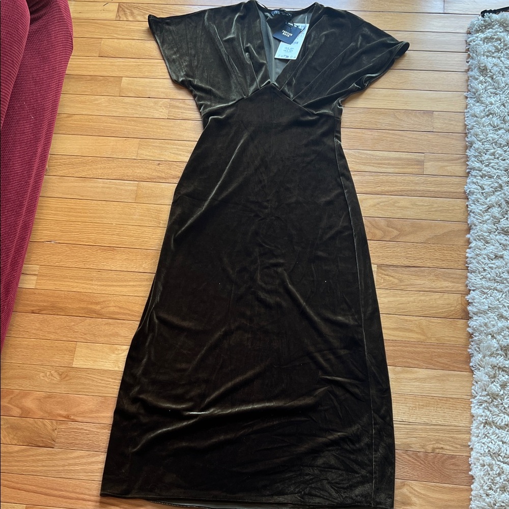 Zara Black Velvet Midi Dress - Picture 1 of 4